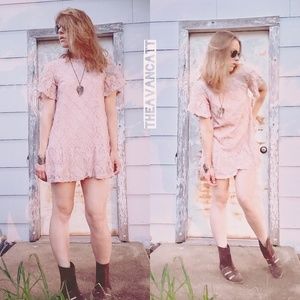 Mauve Lace Overlay Flirty Spring mini Dress boho fairy princess cottagecore
